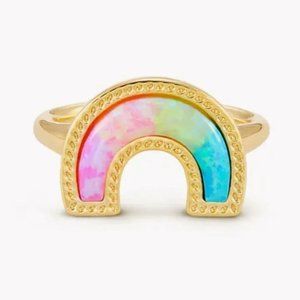 Kendra Scott Rainbow Gold Band Ring in Pastel Mix Kyocera Opal NWT Size 9